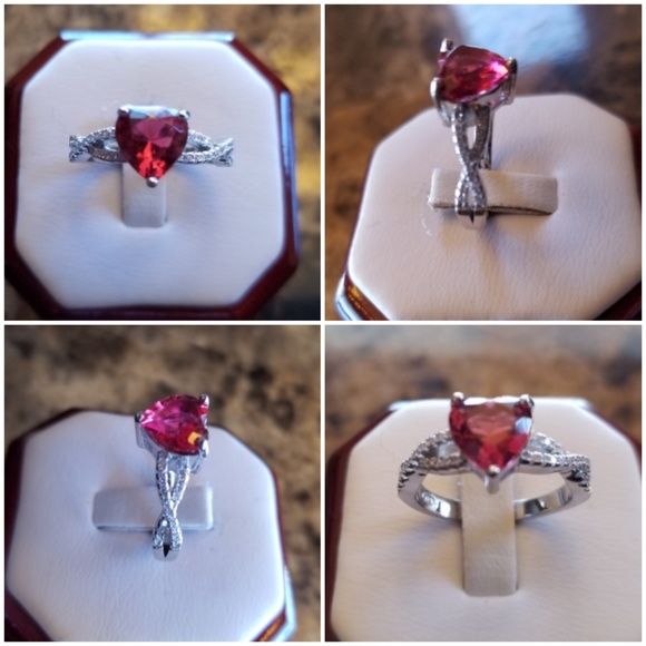 Genuine 2ct Ruby Heart and White Sapphire Ring 7 - Picture 2 of 5